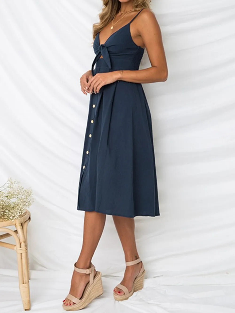 Sweetheart Tie-Front Cutout Cami Dress