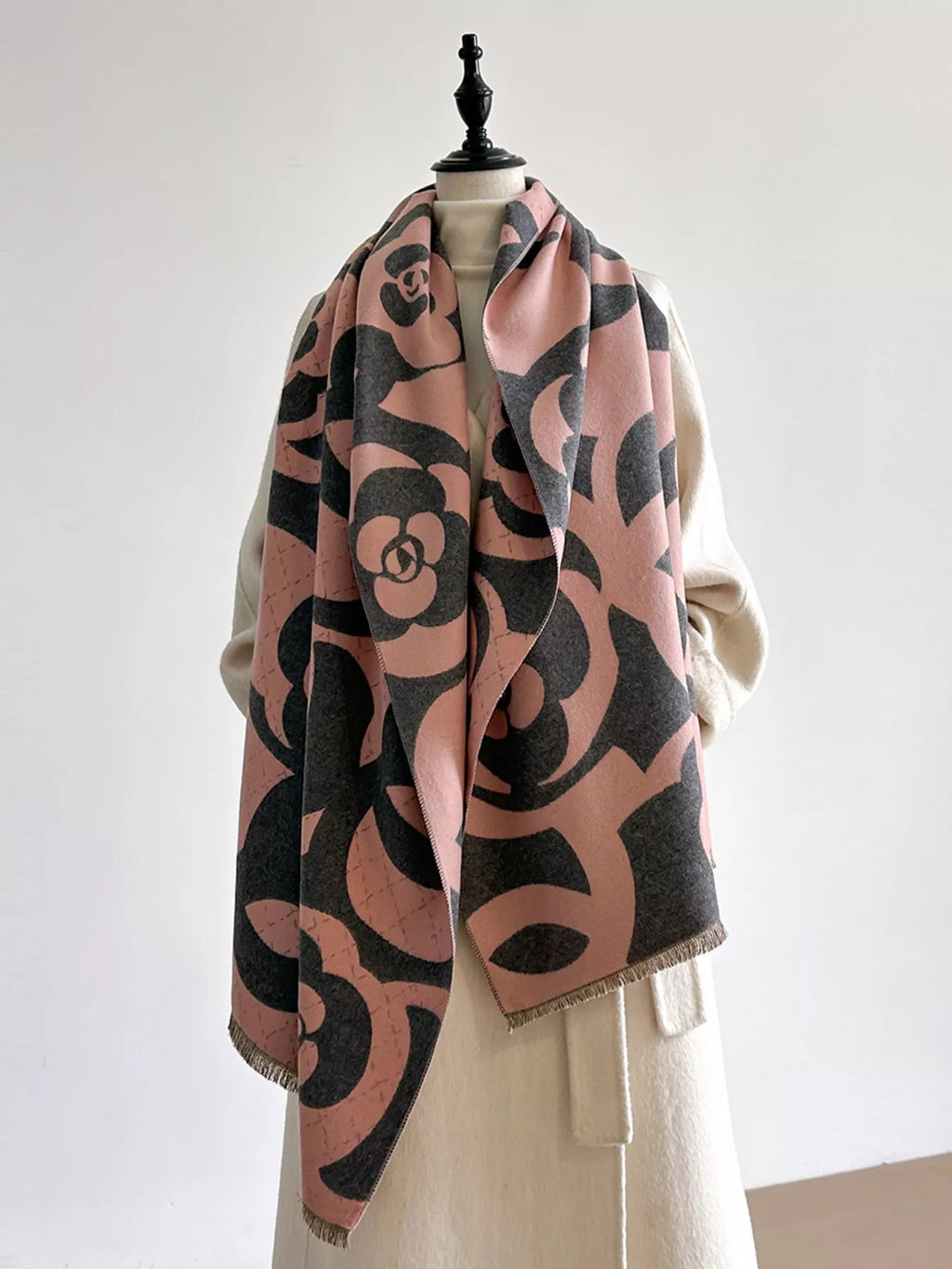 Floral-Pattern Polyester Scarf