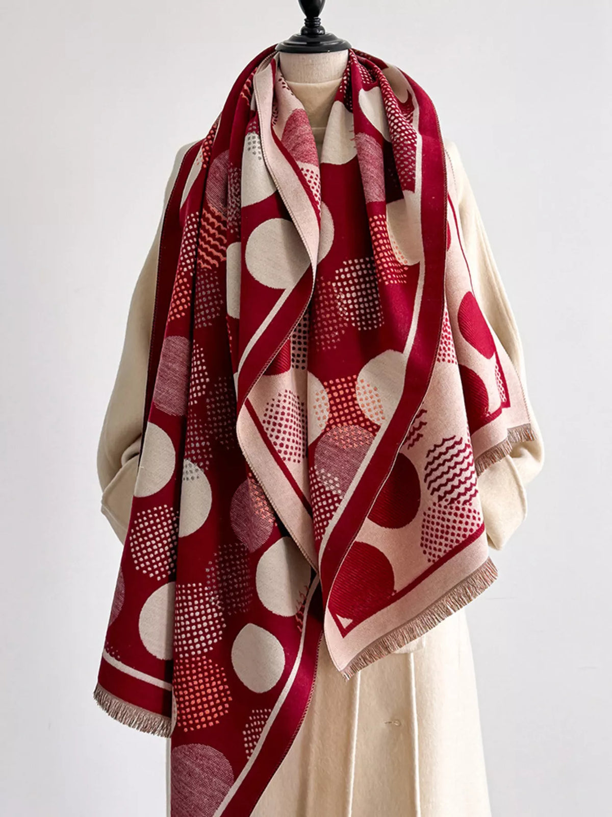 Polka-Dot Polyester Raw-Hem Scarf