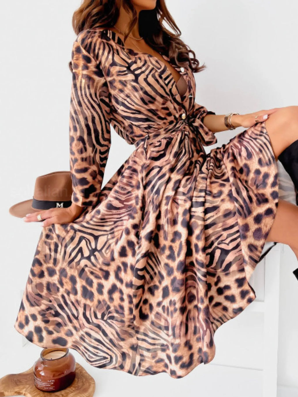 Printed Tie-Waist Midi Dress | S–2XL