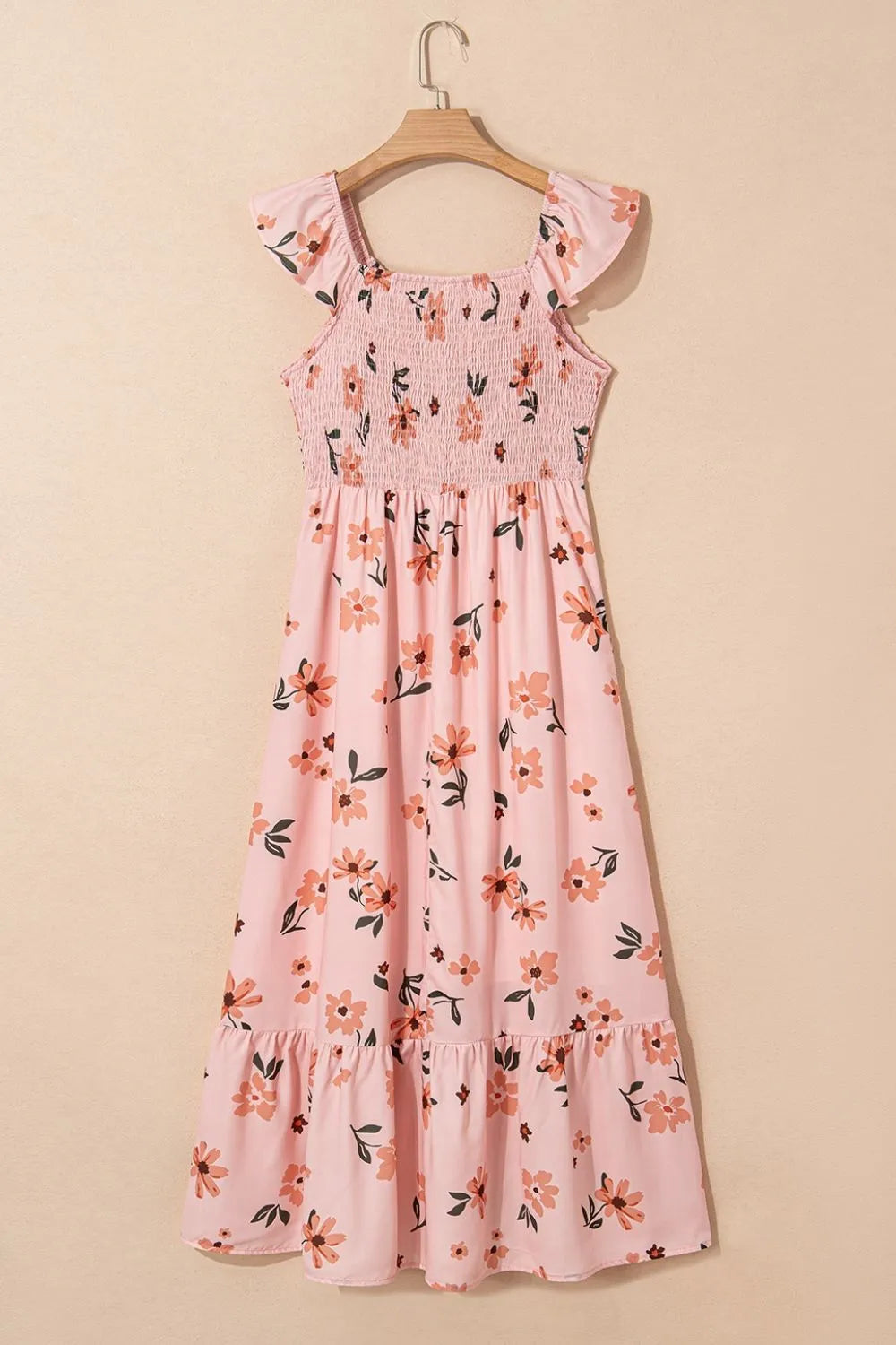 Floral Smocked Ruffle-Cap-Sleeve Maxi Dress