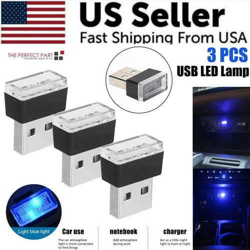 3Pcs Mini Blue LED USB Car Interior Atmosphere Light – Neon Ambient Glow — Prime Trend Market