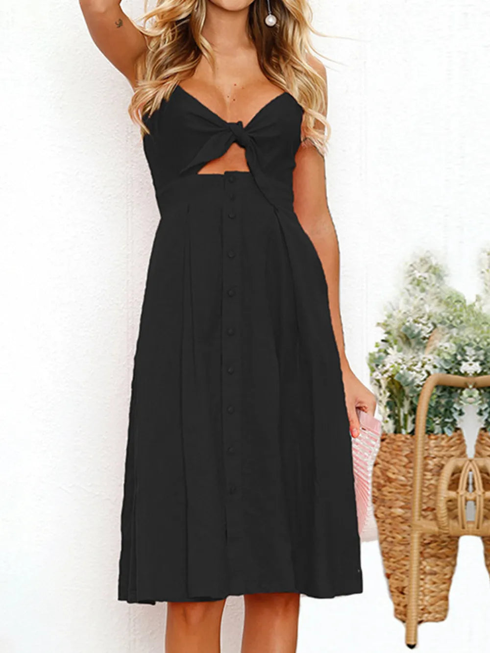 Sweetheart Tie-Front Cutout Cami Dress