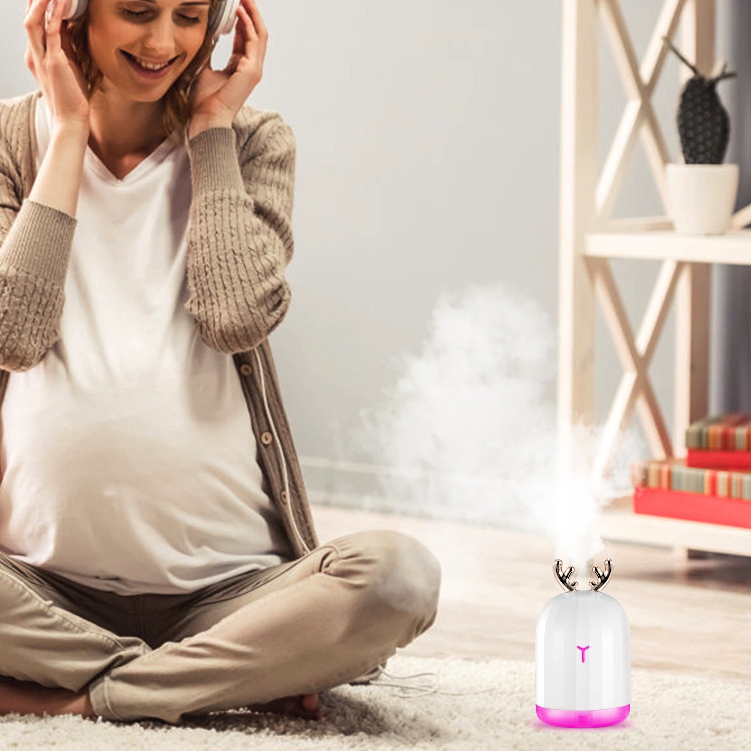 220ml Cool Mist Humidifier with 7-Color Breathing Lights — Ultrasonic Air Diffuser | Auto Shut-Off | Pink Rabbit & White Deer — Prime Trend Market