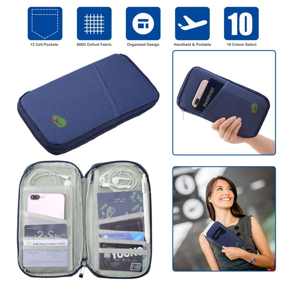 Travel Passport Wallet | 12-Cell Organizer | Water-Repellent | Card, ID & Phone Holder — Eliza & Tuan