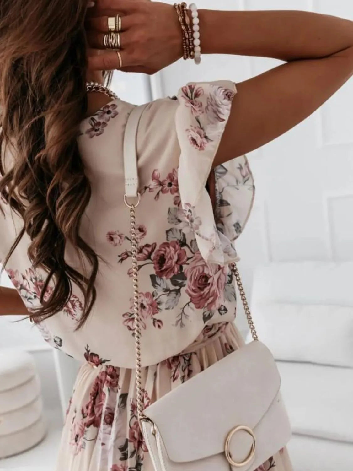 Floral Surplice Tie-Waist Ruffle-Cap-Sleeve Dress