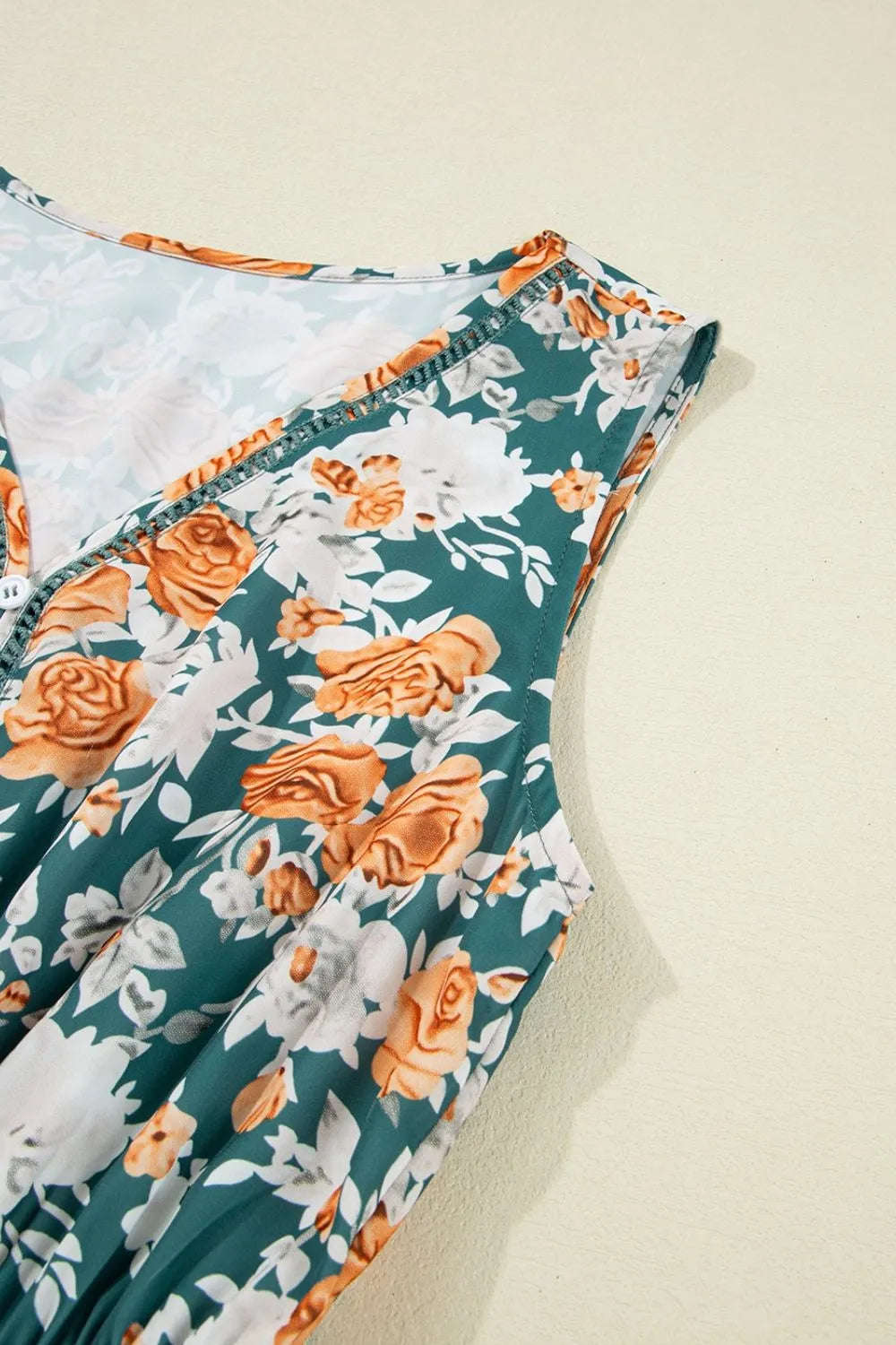 Floral V-Neck Tie-Waist Sleeveless Tiered Dress