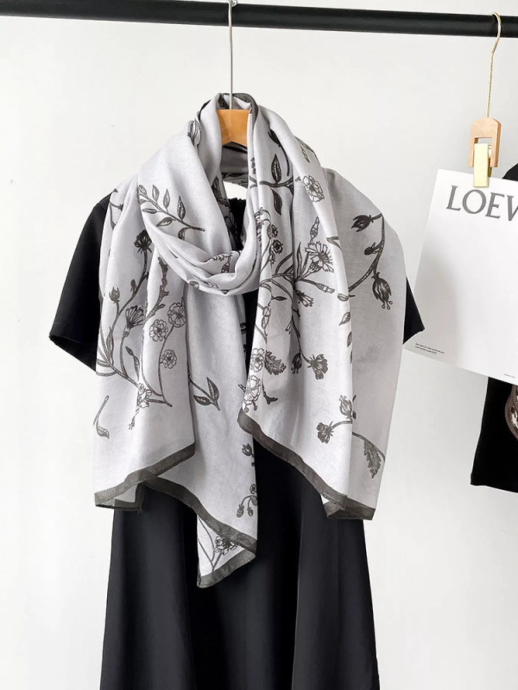 Floral-Border Lightweight Polyester Scarf