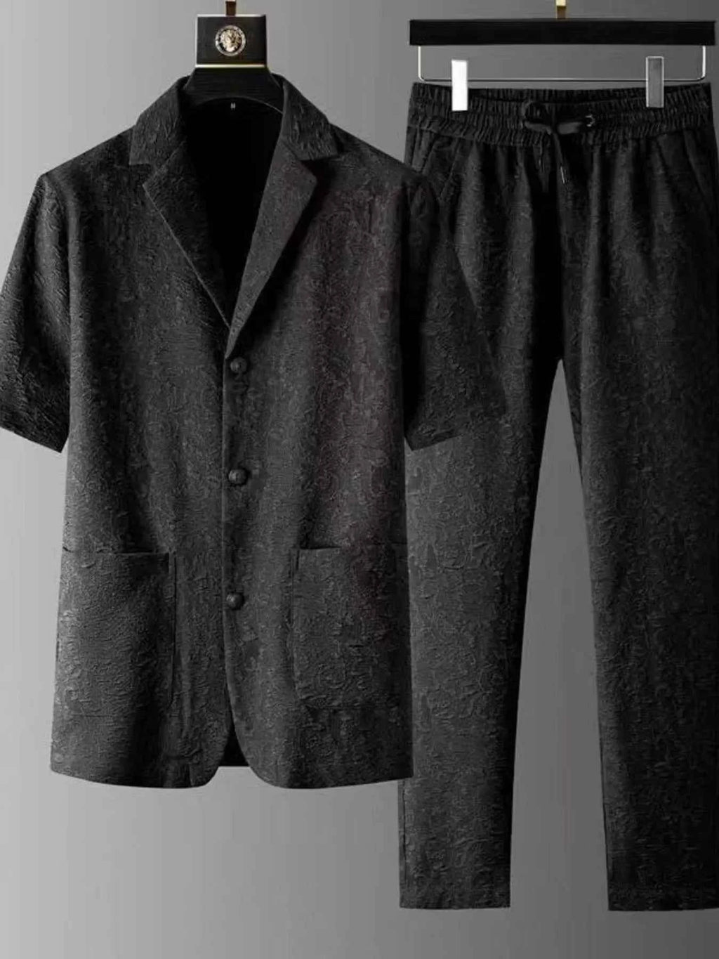 Men’s Textured Button-Up Shirt & Drawstring Pants Set