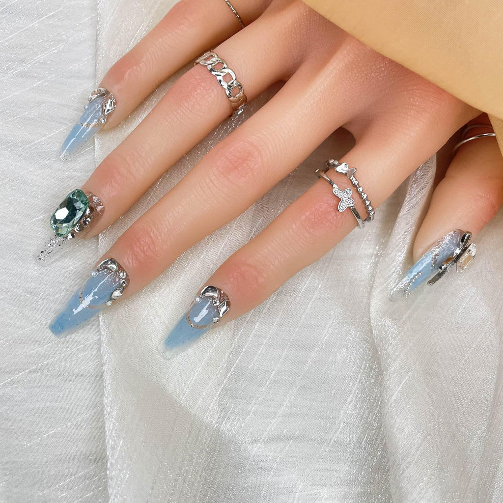 Nebula Glint Press On Nails – 3D Hand-Painted UV Finish, Luxury Custom Reusable PMMA — Prime Trend Market
