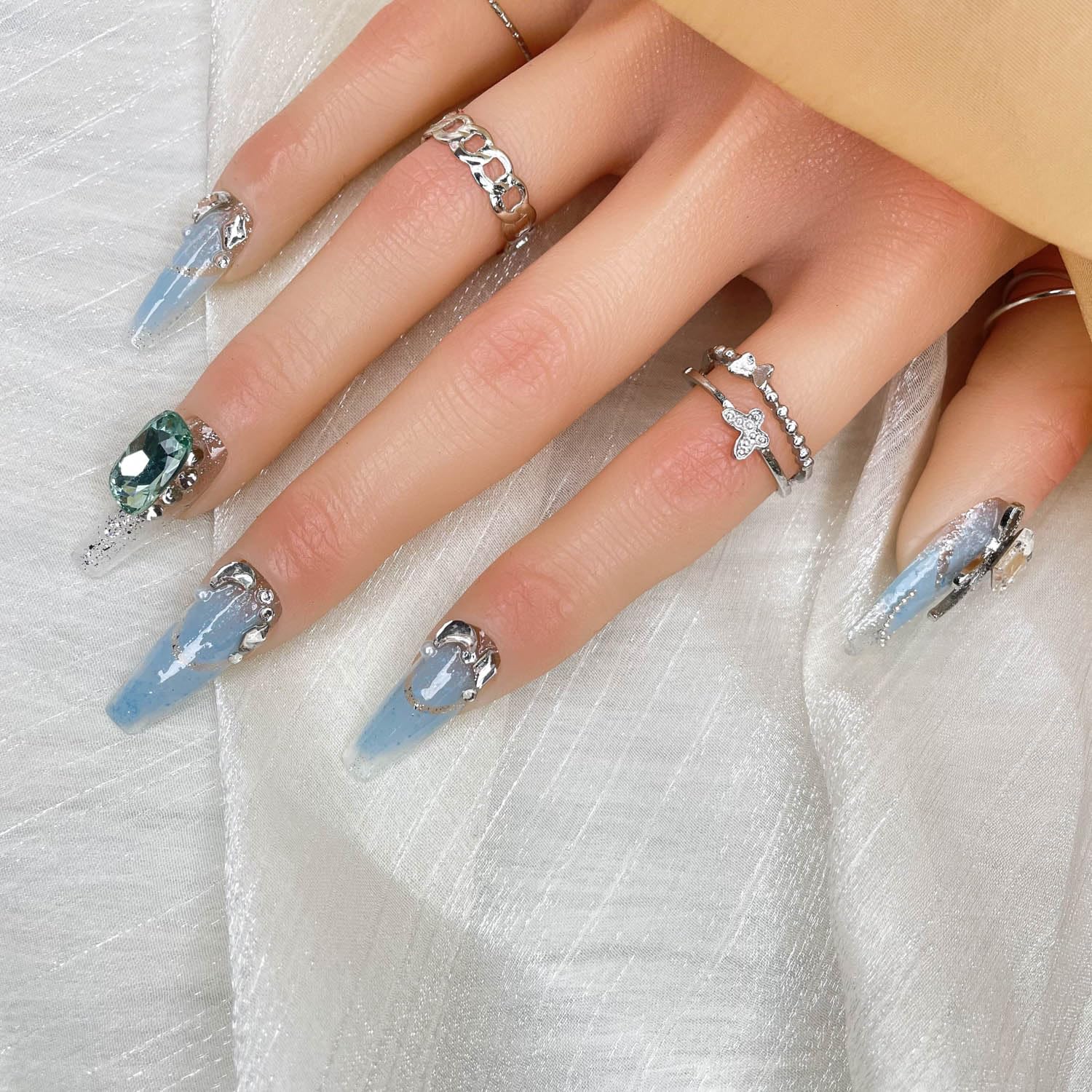 Nebula Glint Press On Nails – 3D Hand-Painted UV Finish, Luxury Custom Reusable PMMA — Prime Trend Market