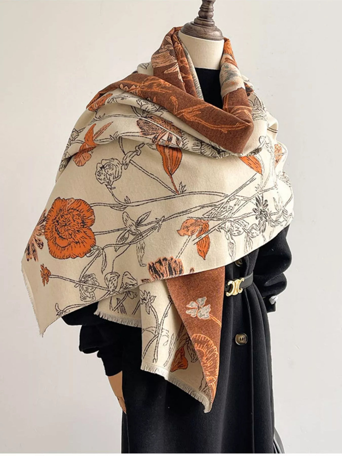 Floral-Print Reversible Polyester Scarf