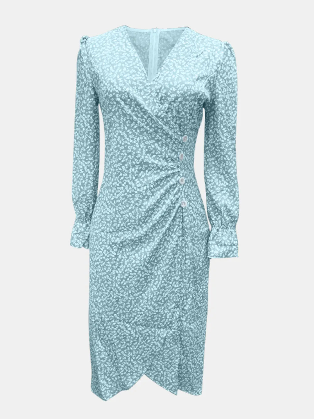 Printed Surplice Long-Sleeve Midi Dress | S–3XL