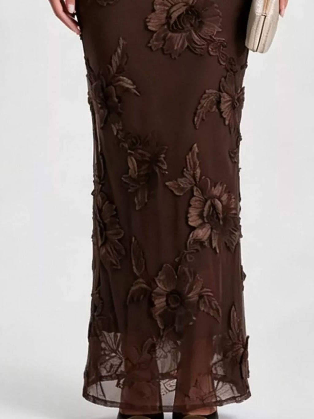 One-Shoulder Floral Embroidered Maxi Dress