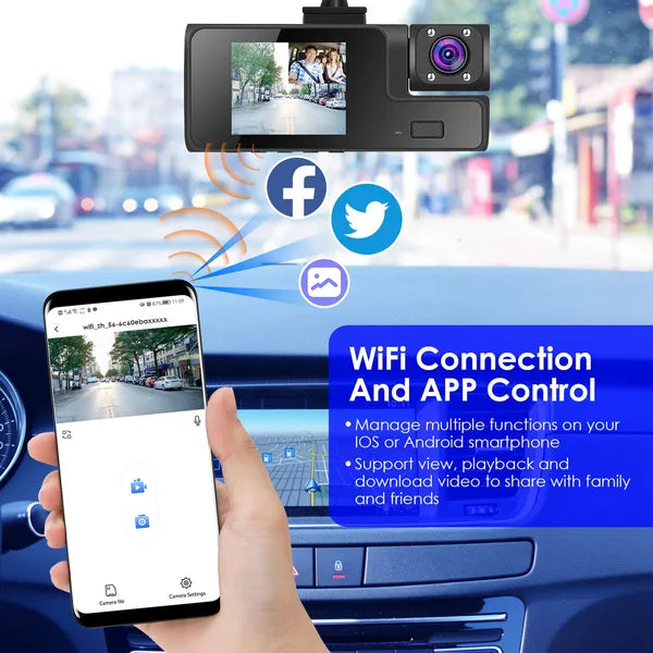 WiFi 3-Channel Dash Cam 1080P | 170° Wide Angle | Reversing Visual | 64G MMC Included — Prime Trend Market