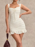 Apricot Tie-Front Ruffle-Hem Bodycon Mini Dress