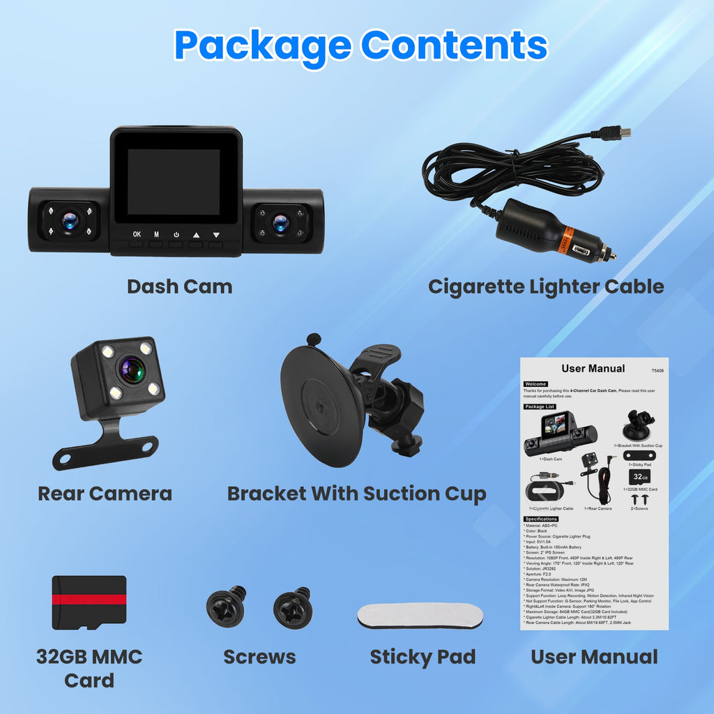 360° 4-Channel Dash Cam 1080P | IR Night Vision | Motion Detection | 32G MMC Included — Prime Trend Market