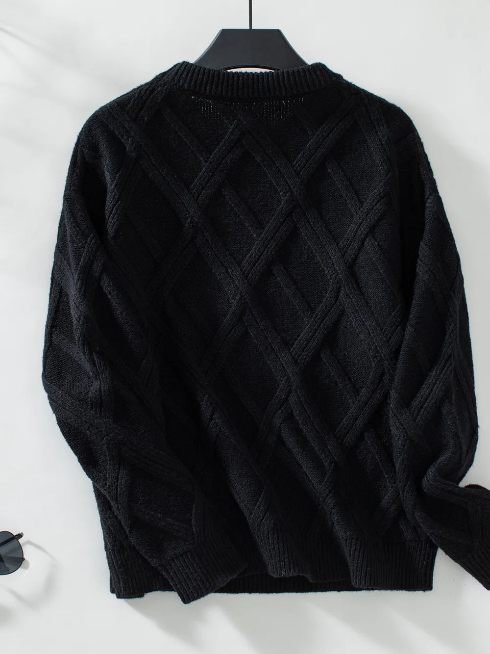 Geometric-Texture Round-Neck Long-Sleeve Sweater