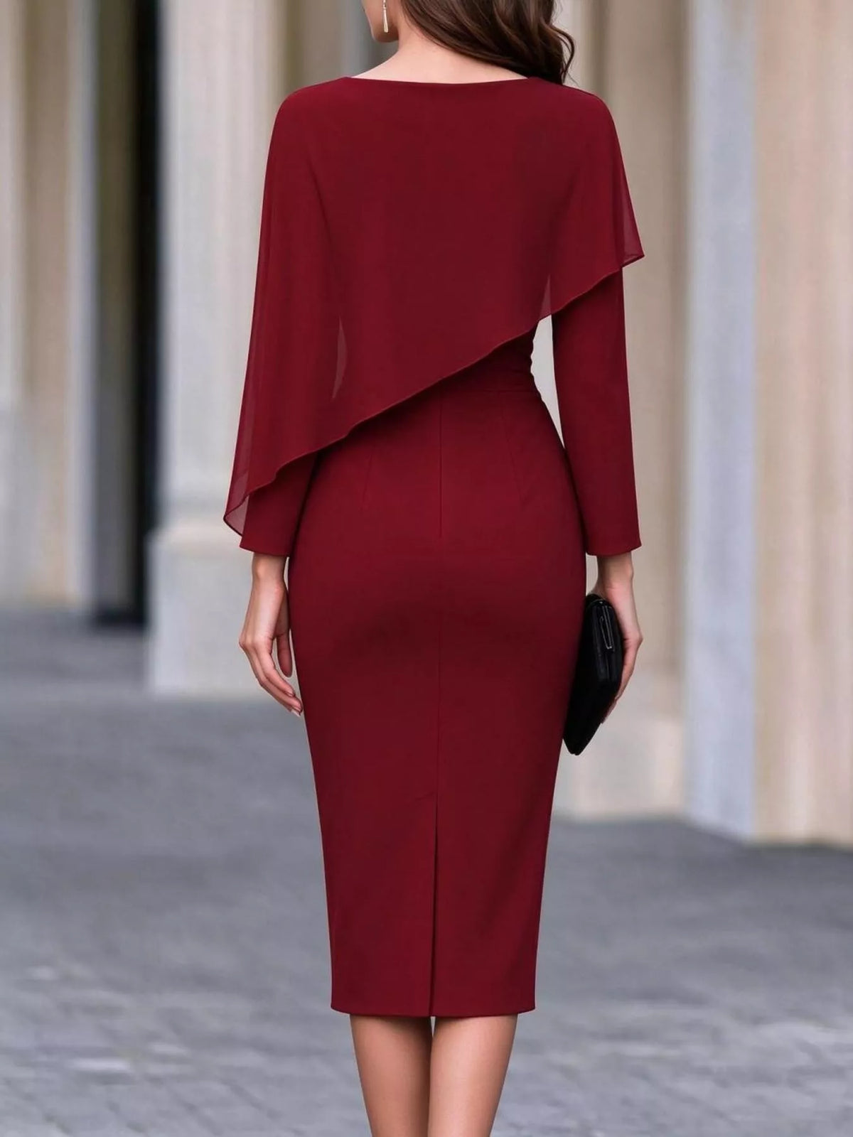 Cape-Style Bodycon Midi Dress