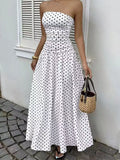 Strapless Polka-Dot Ruched Maxi Dress, S–2XL