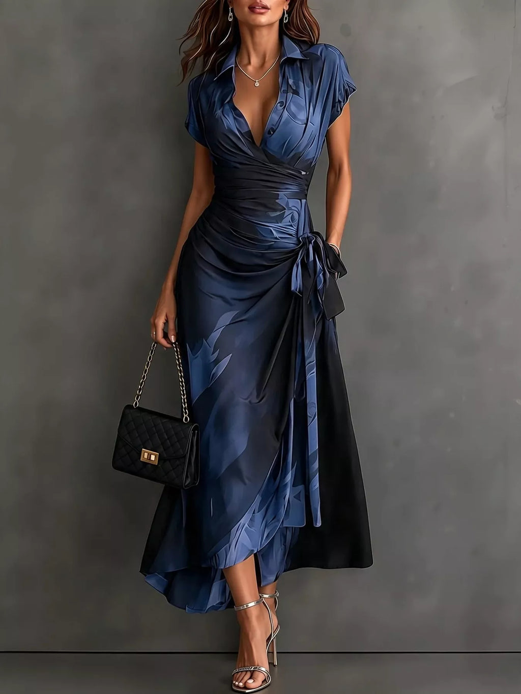 Tie-Detail Surplice Dress