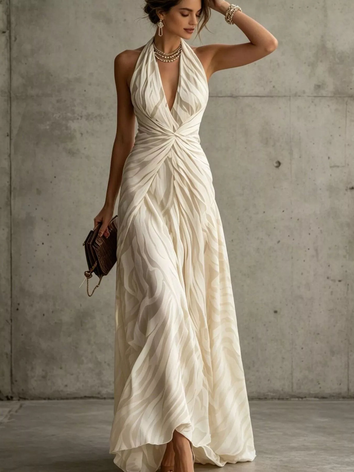 Halter-Neck Ruched Maxi Dress