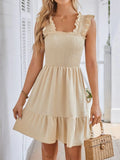 Smocked Square-Neck Ruffle-Strap Mini Dress