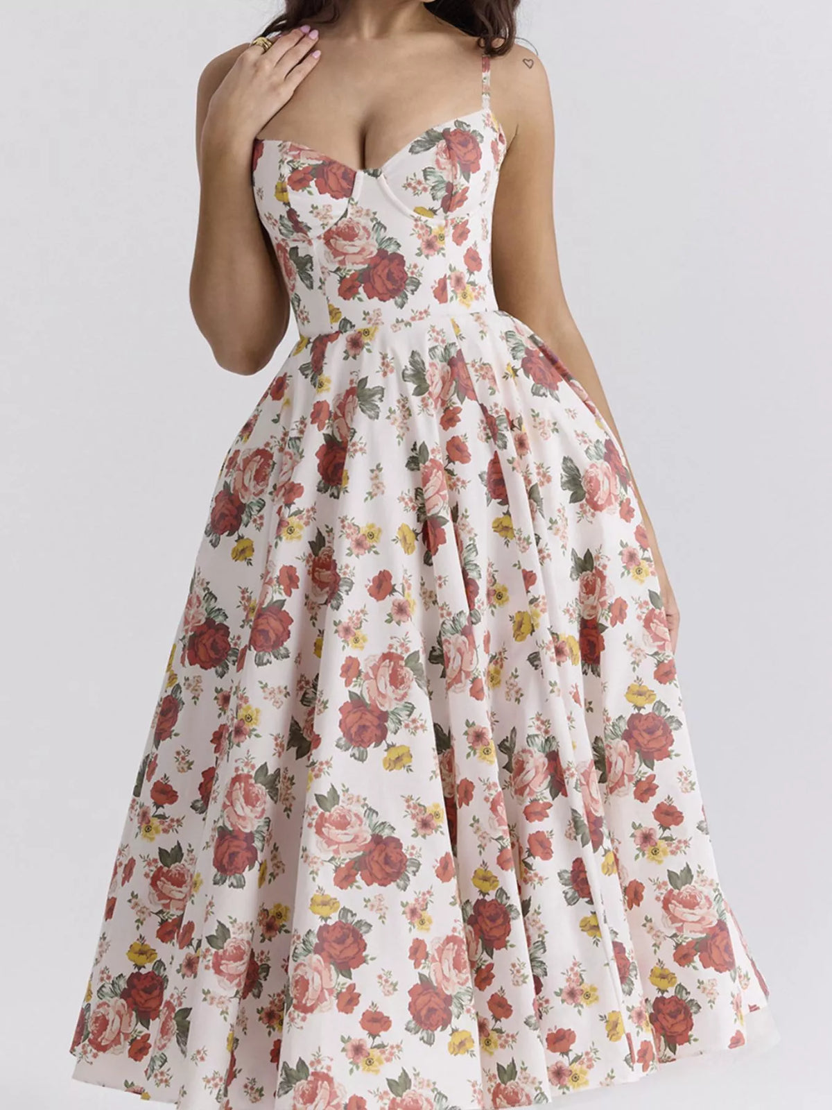 Sweetheart-Neck Pocketed A-Line Midi Dress