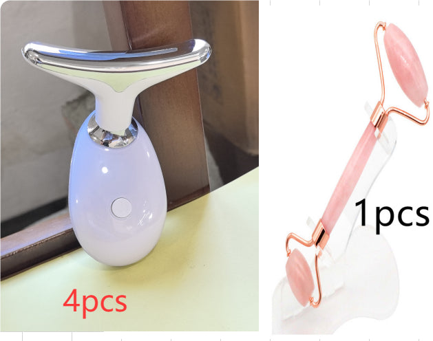 Luxury 7-Color LED EMS Face & Neck Beauty Massager — Negative Ion, Infrared, Ultrasonic Skin Rejuvenation — Eliza & Tuan