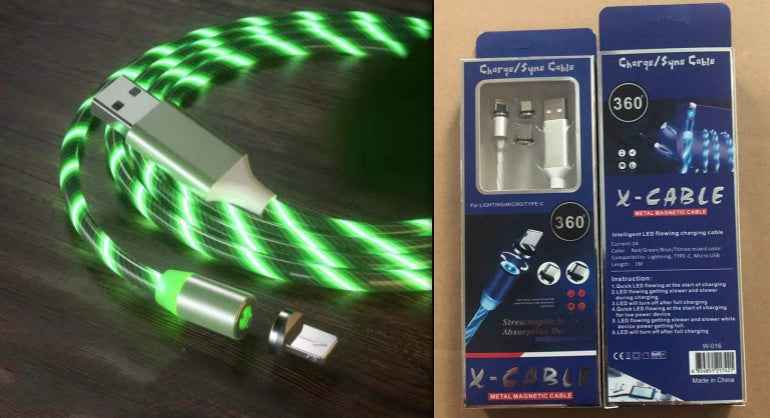 3-in-1 LED Magnetic Charging Cable — Streamer Light Effect