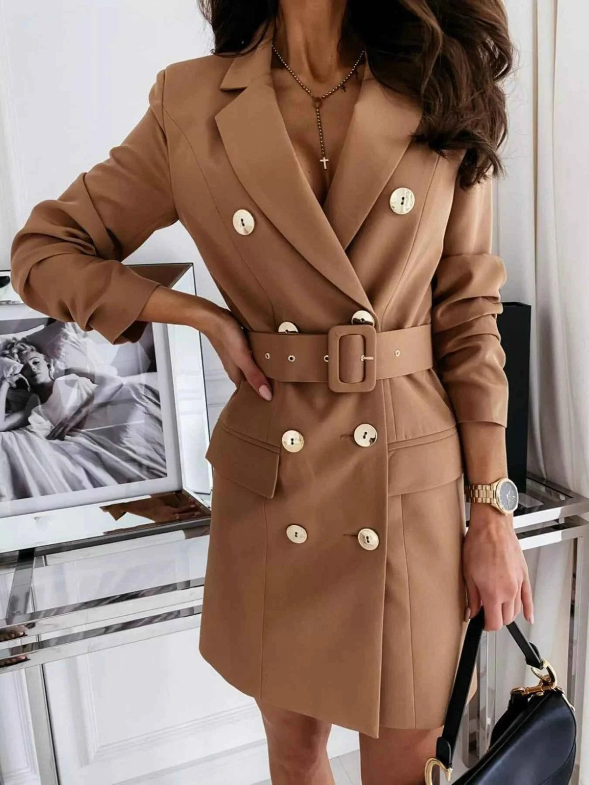 Double-Breasted Belted Blazer Dress