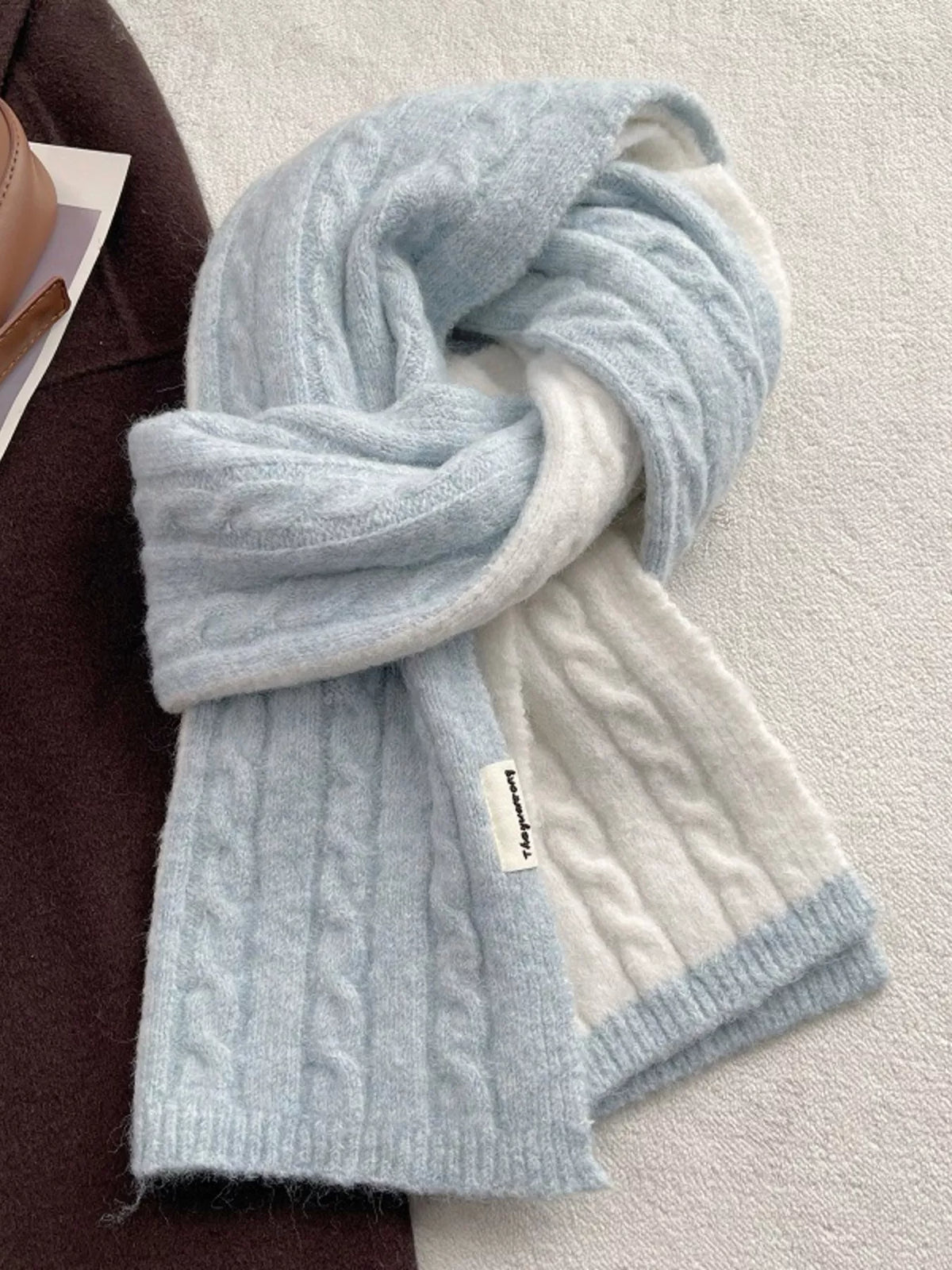 Two-Tone Cable-Knit Scarf