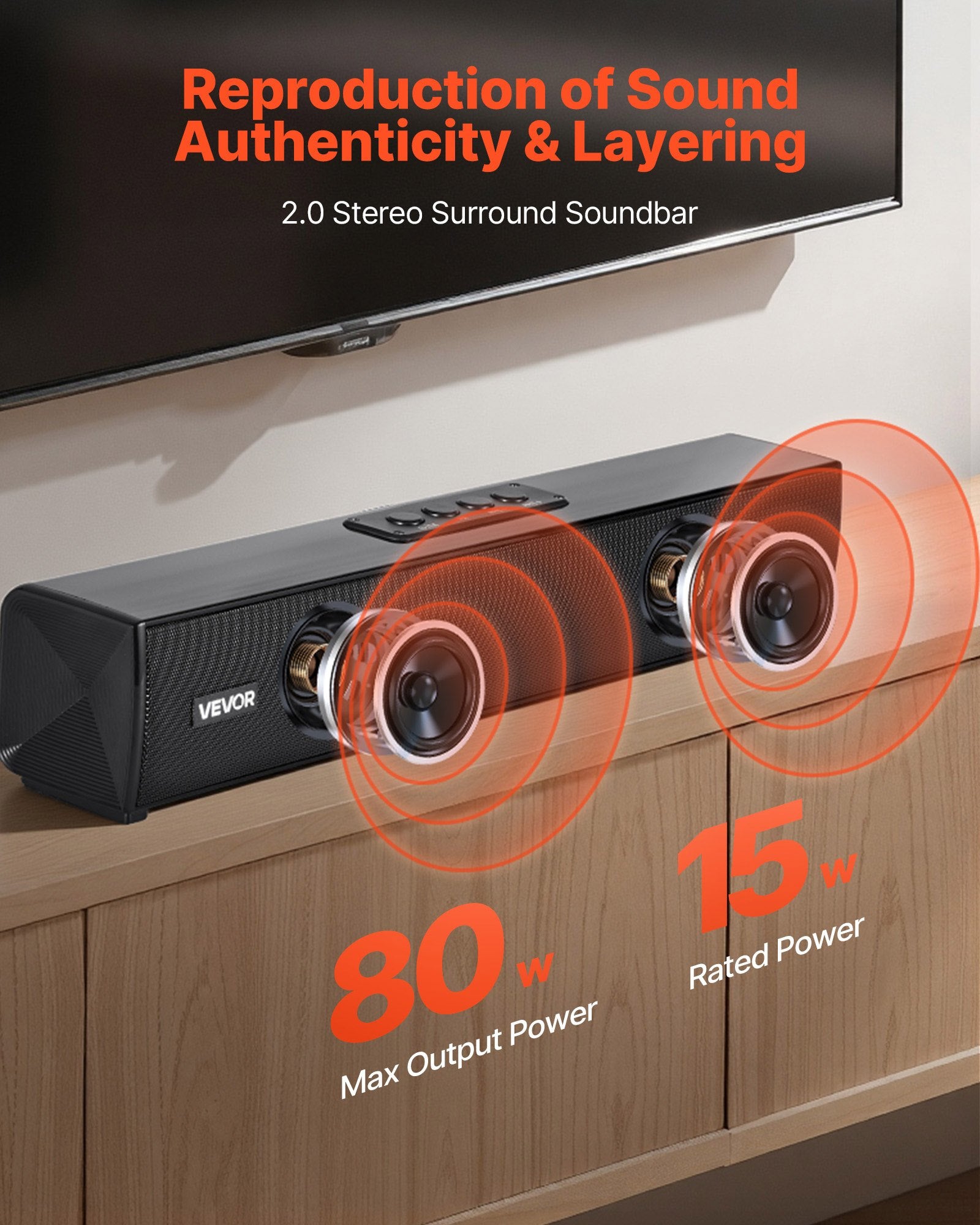 SoundElite™ 17-Inch Compact Soundbar — 80W Surround Sound & Bluetooth 5.0 Home Theater Audio — Eliza & Tuan