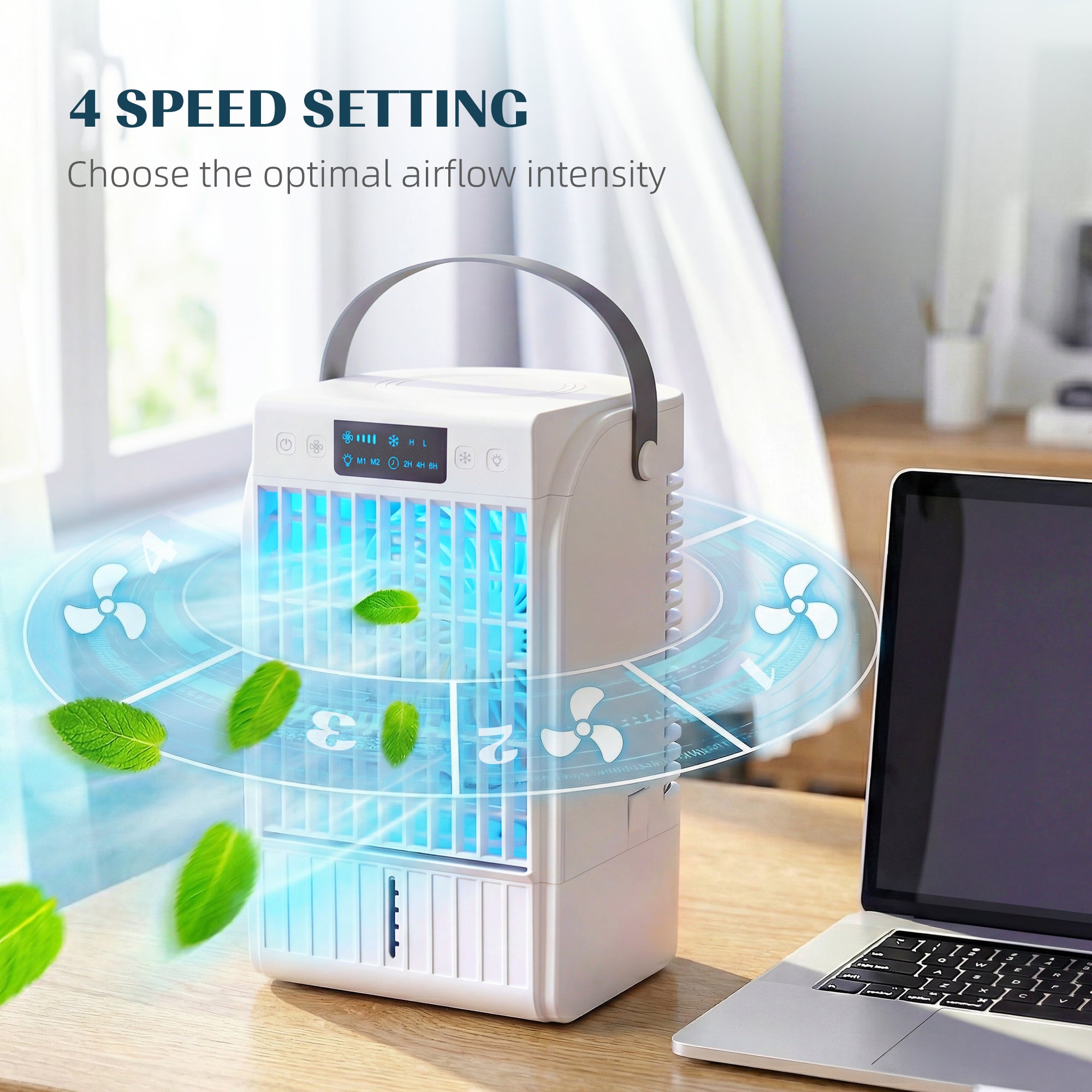 4-in-1 Portable Mini Air Conditioner — 1500ml Tank, 4 Wind Speeds, 6H Timer & RGB 7-Color LED — Prime Trend Market