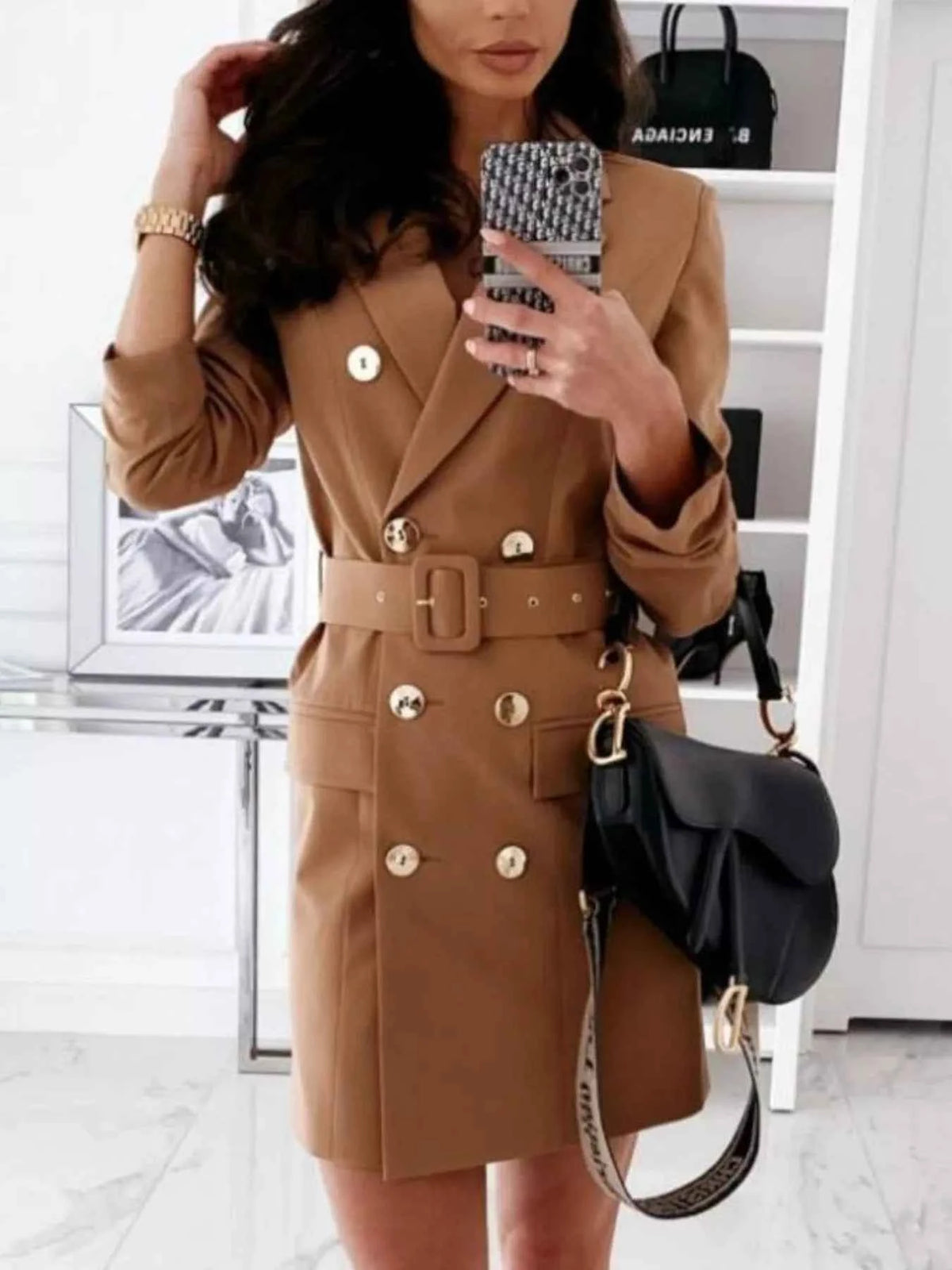 Double-Breasted Belted Blazer Dress