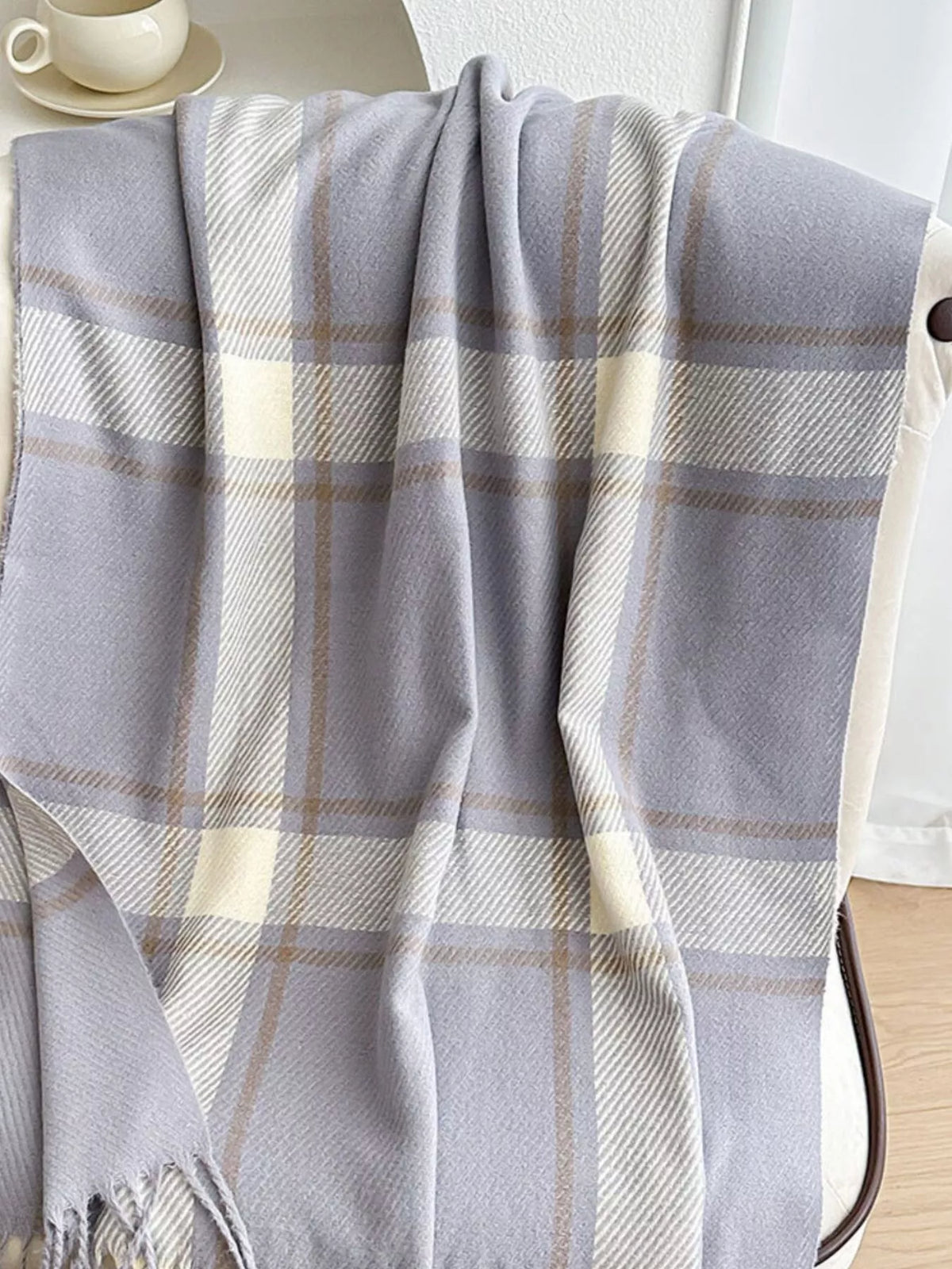 Classic Plaid Tassel Polyester Scarf