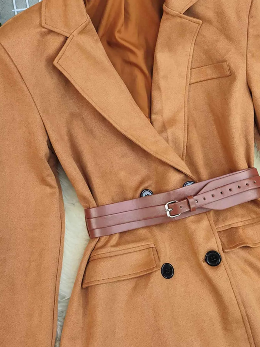 Khaki Double-Breasted Lapel Blazer