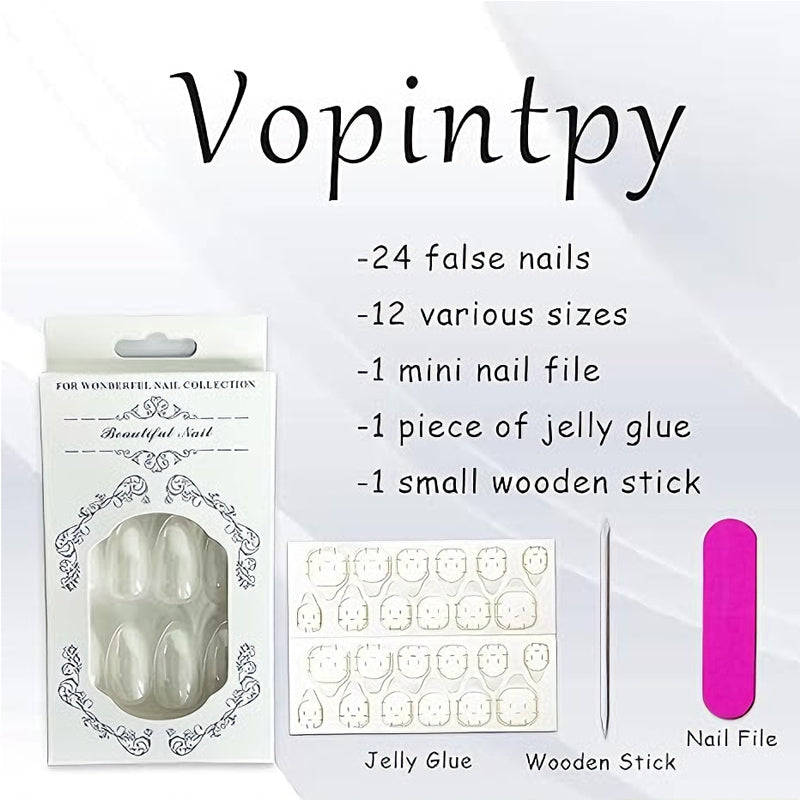 Aurora White Press-On Nails – 24 PCS Long Water Pipe Shape | Pearlescent Bridal Finish — Prime Trend Market