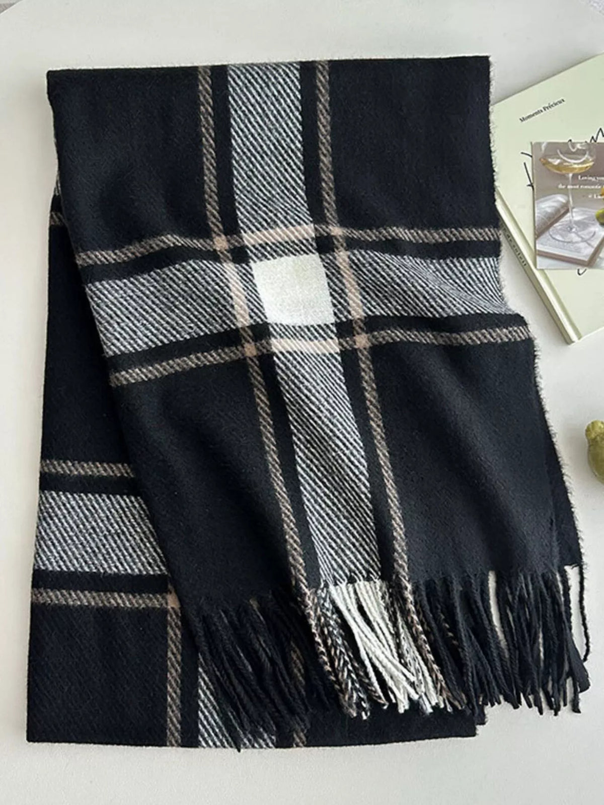 Classic Plaid Tassel Polyester Scarf