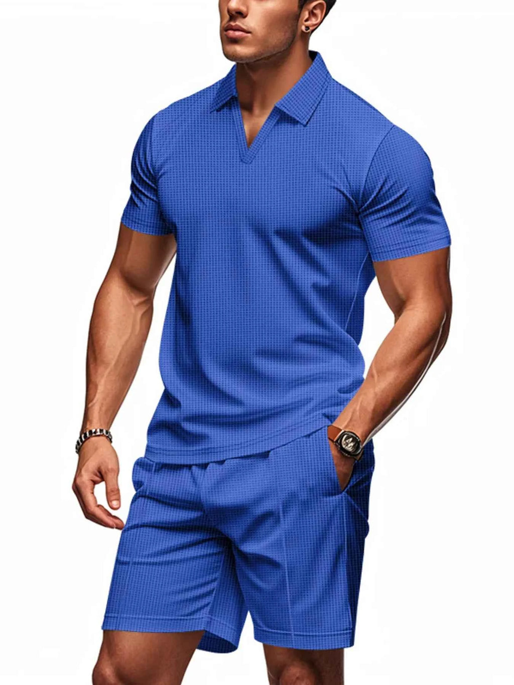Men’s Textured Polo & Shorts Set