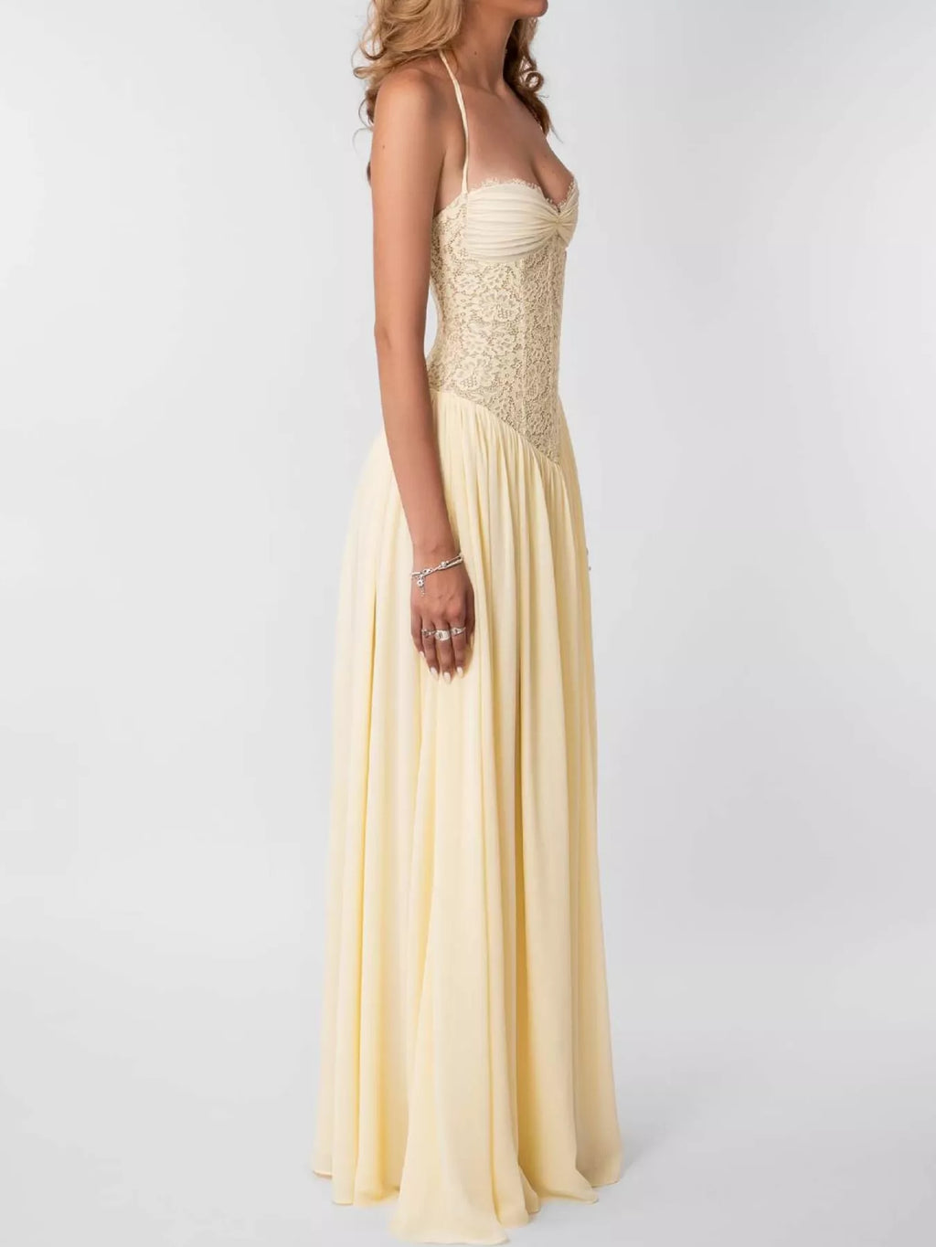 Lace Corset-Style Halter Maxi Dress