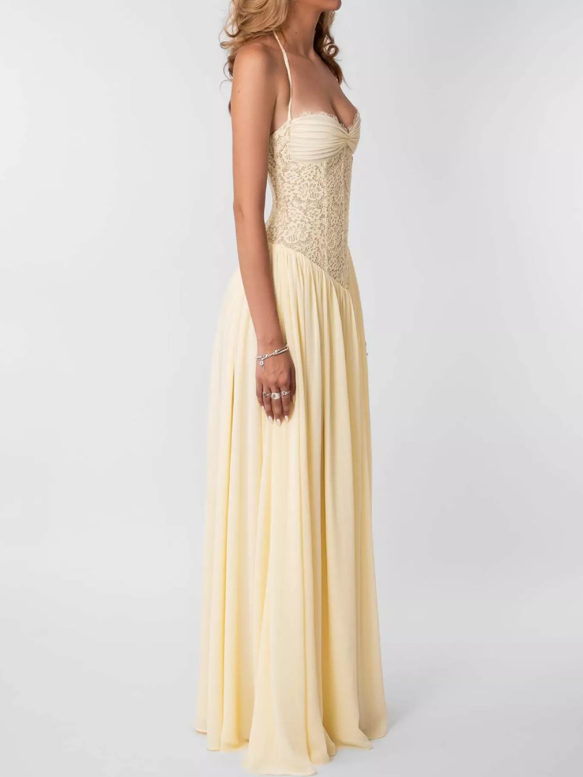 Lace Corset-Style Halter Maxi Dress