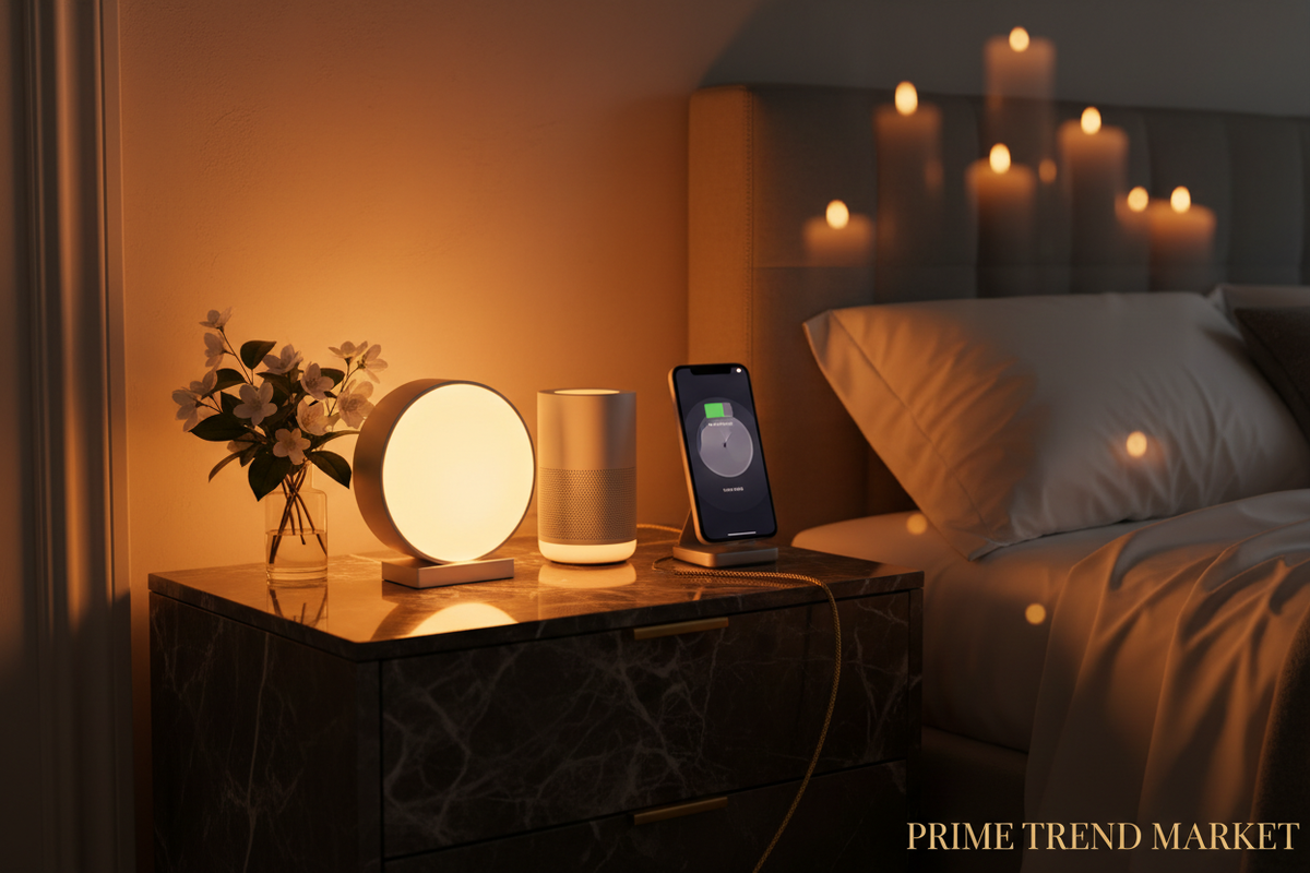 Bedroom Tech Bundle | Bedside Alarm Clock Charger + White Noise Speaker + Sunset Projection Lamp — Prime Trend Market