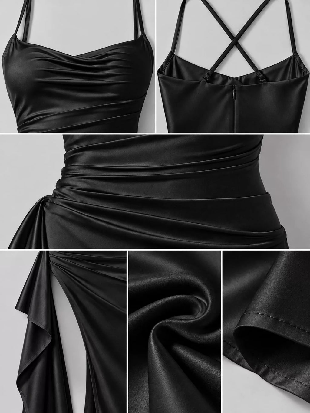 Satin Ruched High-Slit Maxi Dress