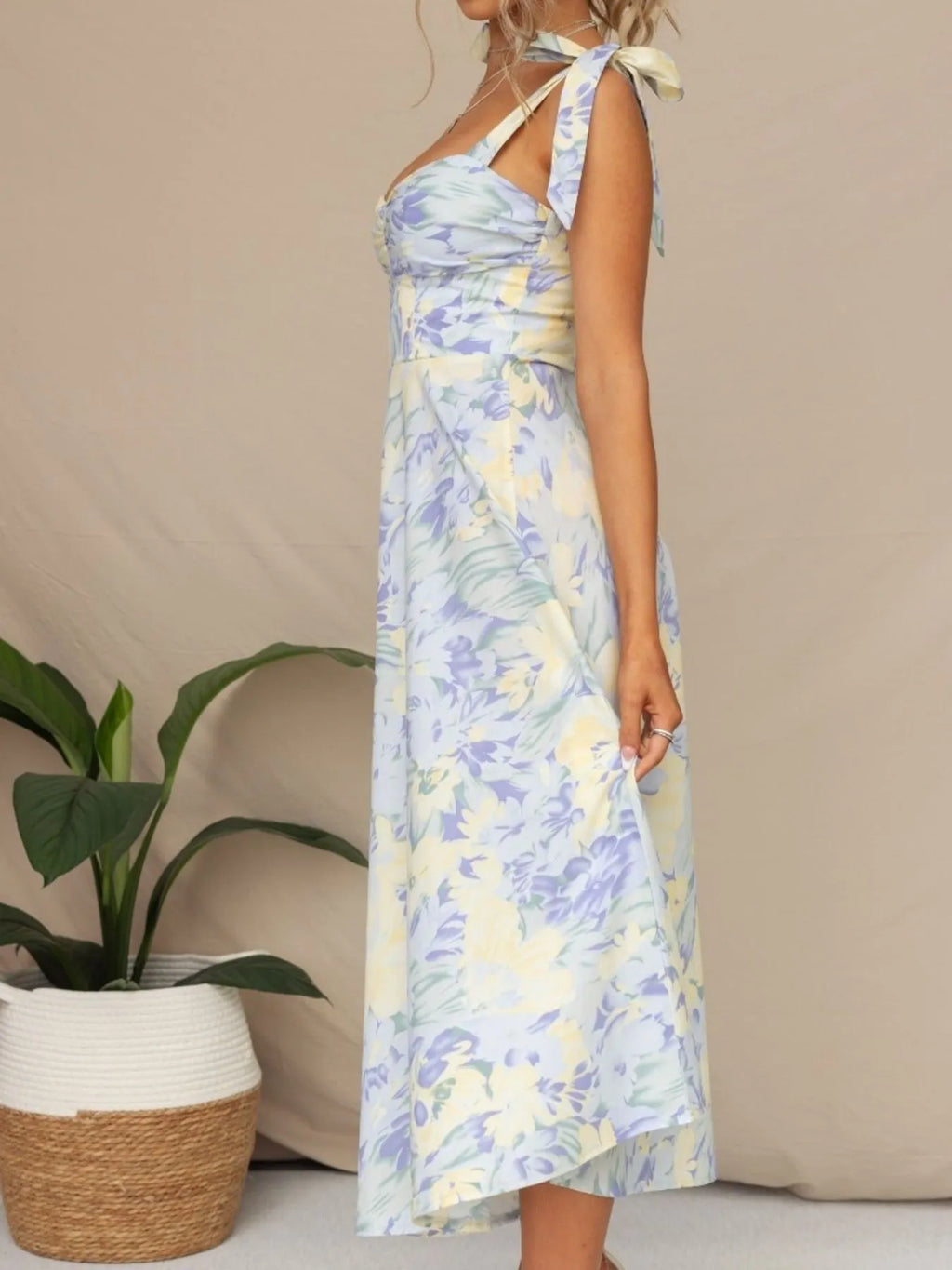 Floral Tie-Shoulder Sweetheart Dress