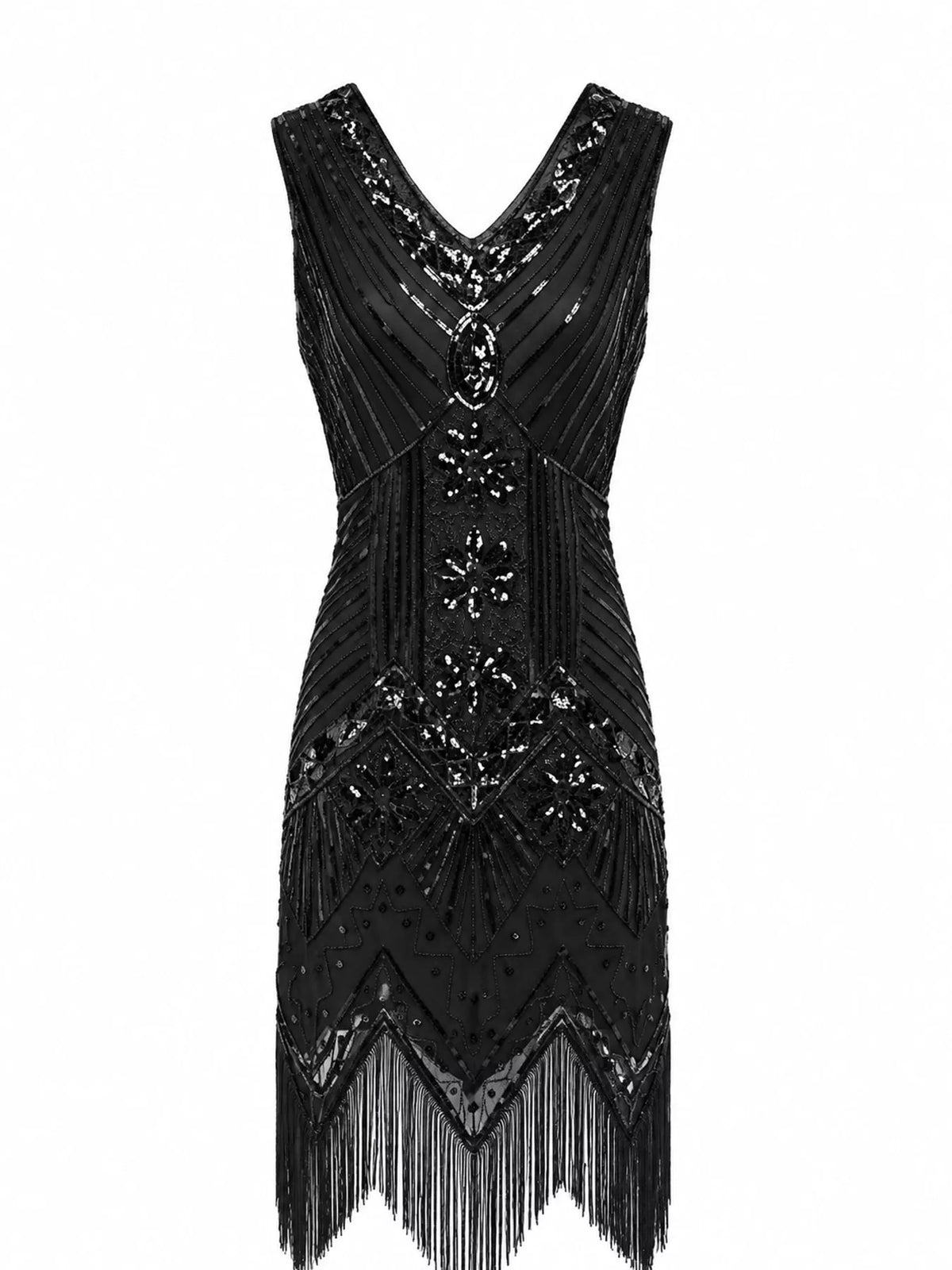 Sequin Fringe-Hem Sleeveless Dress | S–4XL