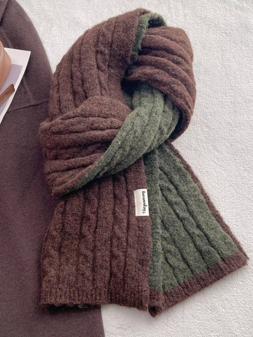 Two-Tone Cable-Knit Scarf
