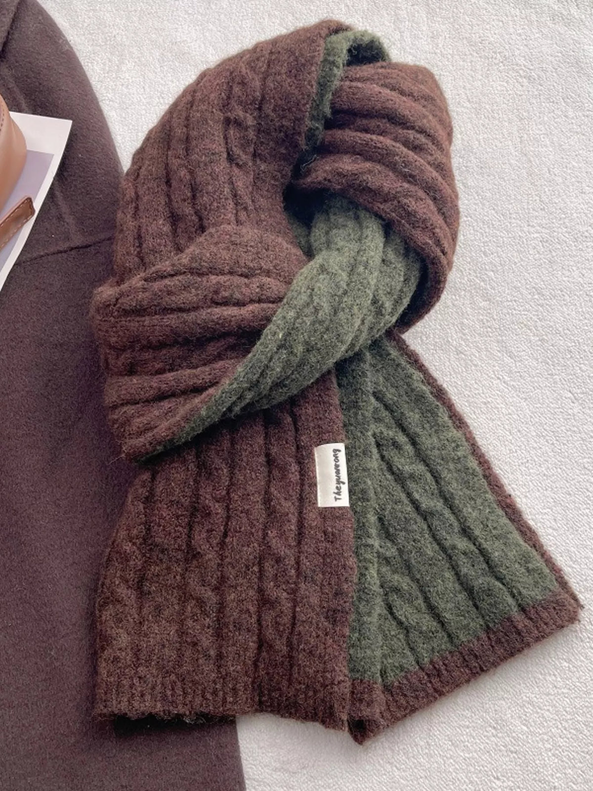 Two-Tone Cable-Knit Scarf