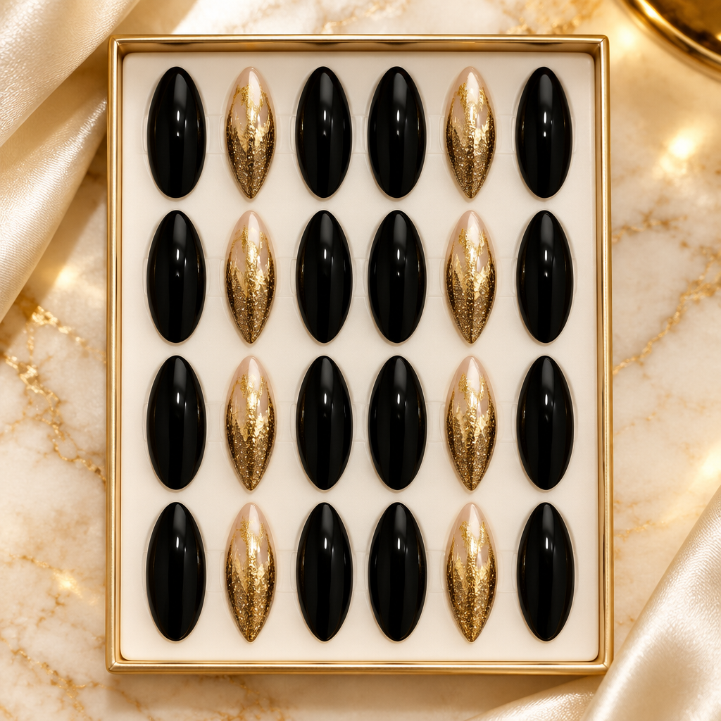 Black and gold glitter press-on nails