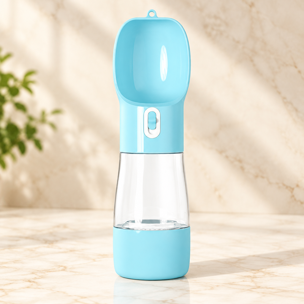 Blue dog water and food bottle
